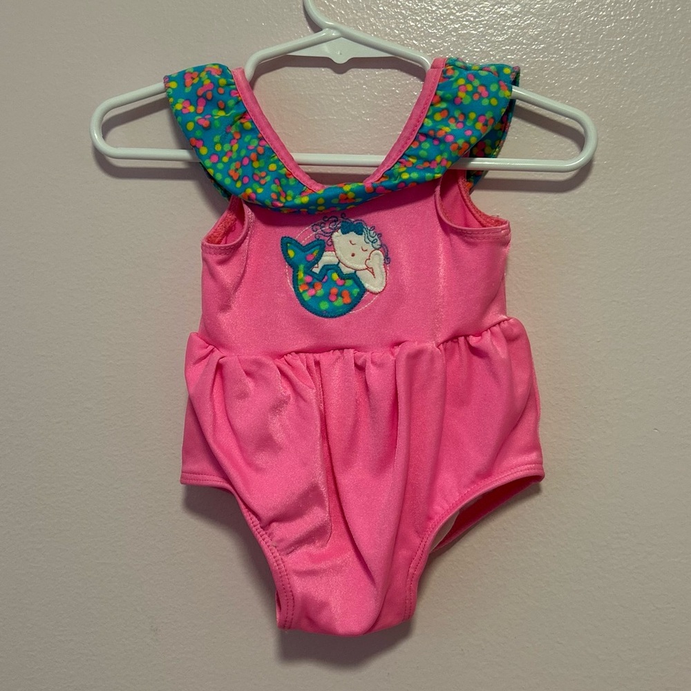 Vintage Carter’s Bright Pink Mermaid Swimsuit Sz 12 Mo